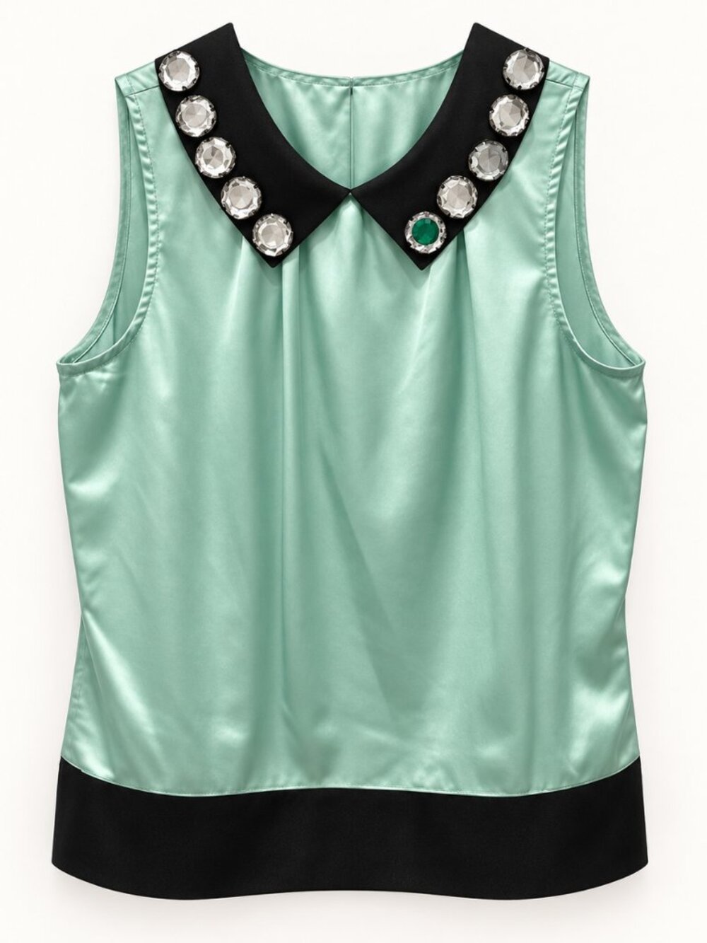 Kate Spade Mint Green Jeweled Collar Sleeveless Blouse Size 6